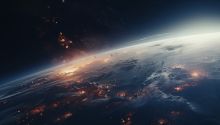 Graphic of the earth from space with areas that look like nuclear explosions to illustrate the article What Does the Bible Say About the End of Days?