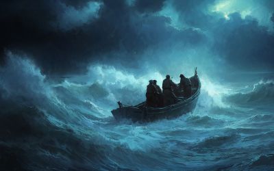 Graphic of a small boat in a storm to illustrate the article Jesus Calms the Storm.