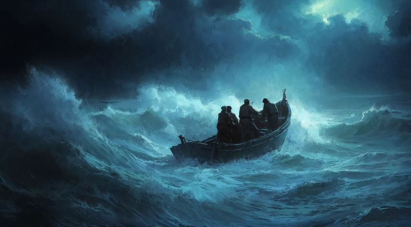 Graphic of a small boat in a storm to illustrate the article Jesus Calms the Storm.